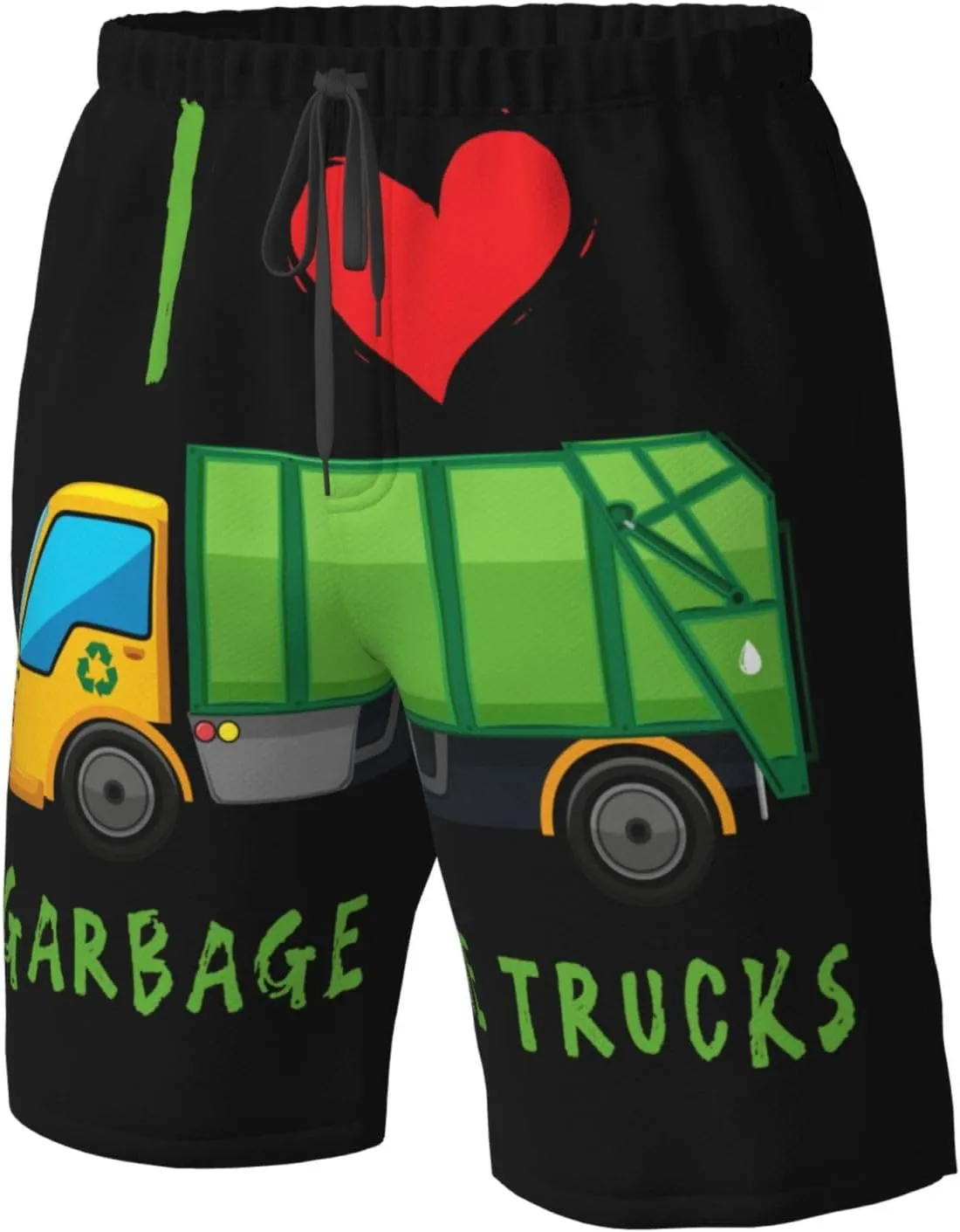 I Love Garbage Trucks Mens Swim Trunks Quick Dry Summer Beach Shorts