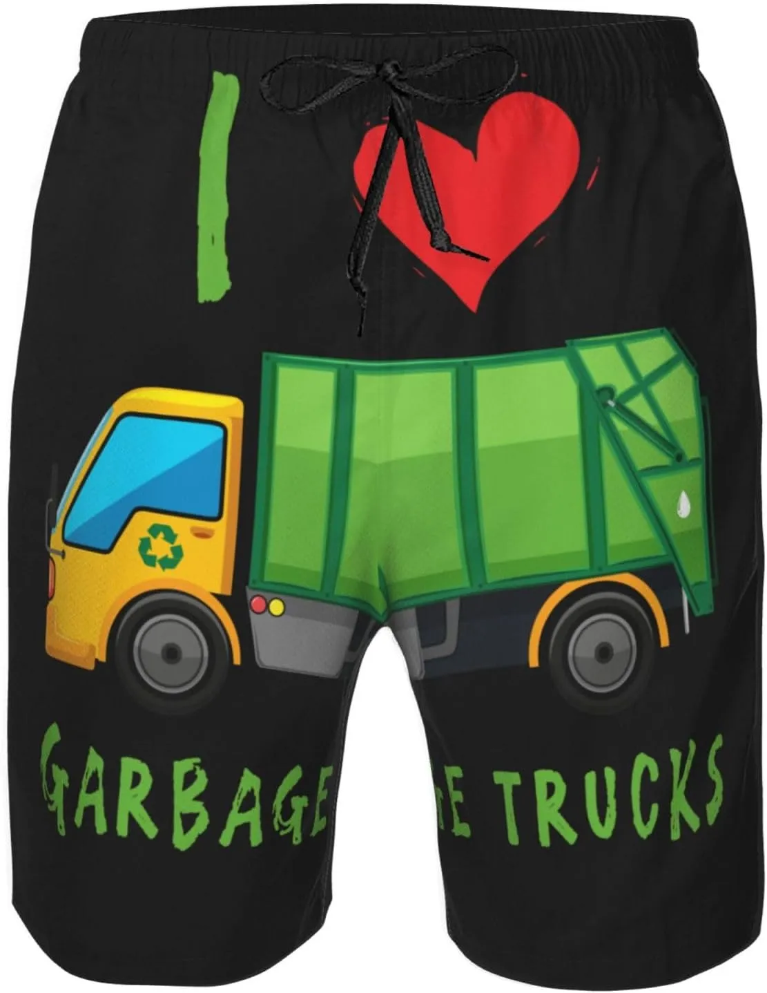 I Love Garbage Trucks Mens Swim Trunks Quick Dry Summer Beach Shorts