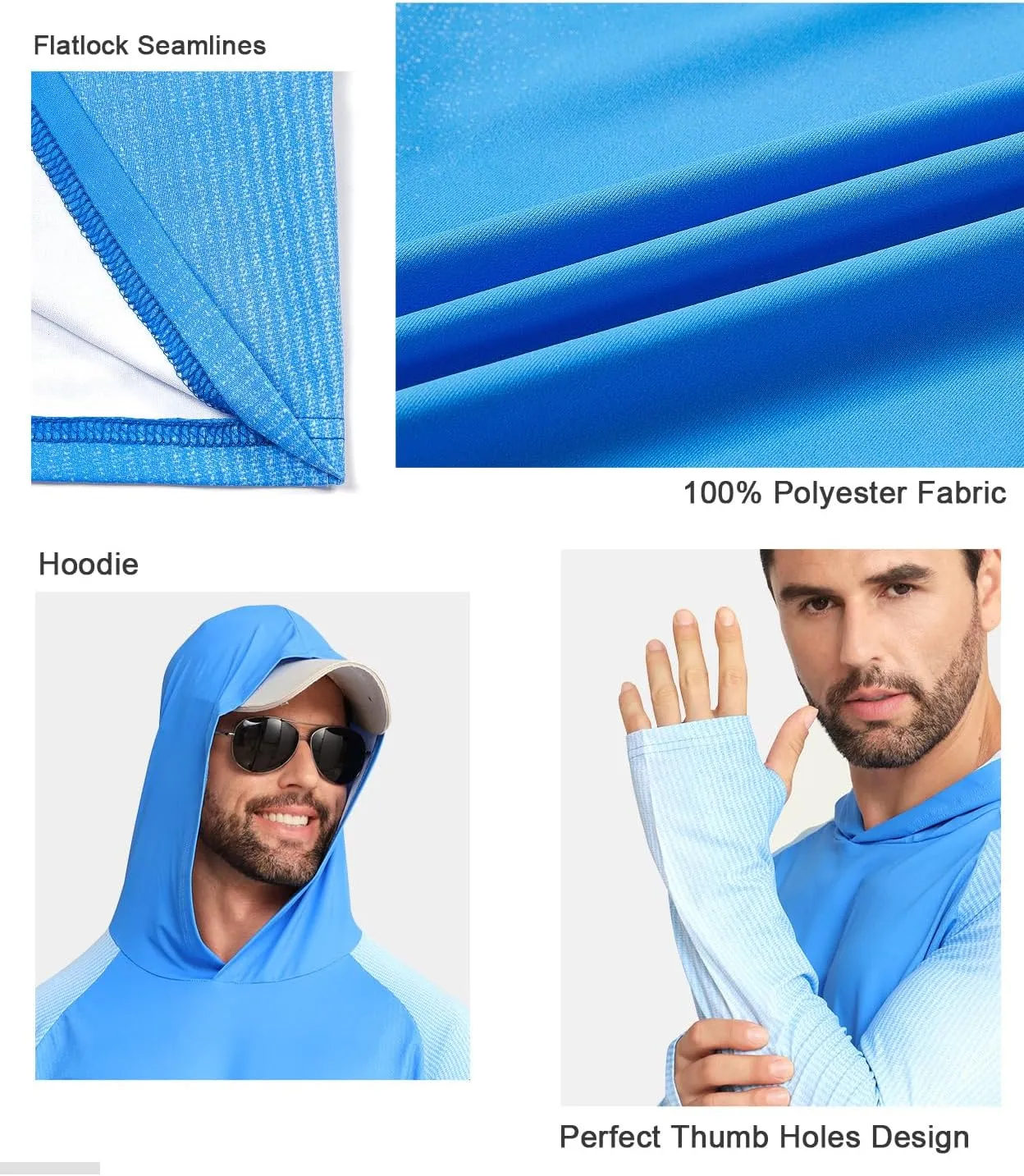 iCKER Men's UPF 50  Sun Protection Hoodie Shirt Rash Guard Long Sleeve Shirt UV Fishing Outdoor Hiking Swimming Running