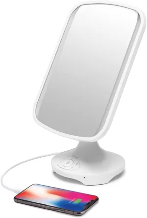 iHome 7" x 9" Reflect ll iCVBT3 Adjustable Vanity Mirror, Makeup Mirror with Bluetooth Audio, Hands-Free Speakerphone, LED Lighting, Siri & Google Support USB Charging, Flat Panel LED Lighting (White)