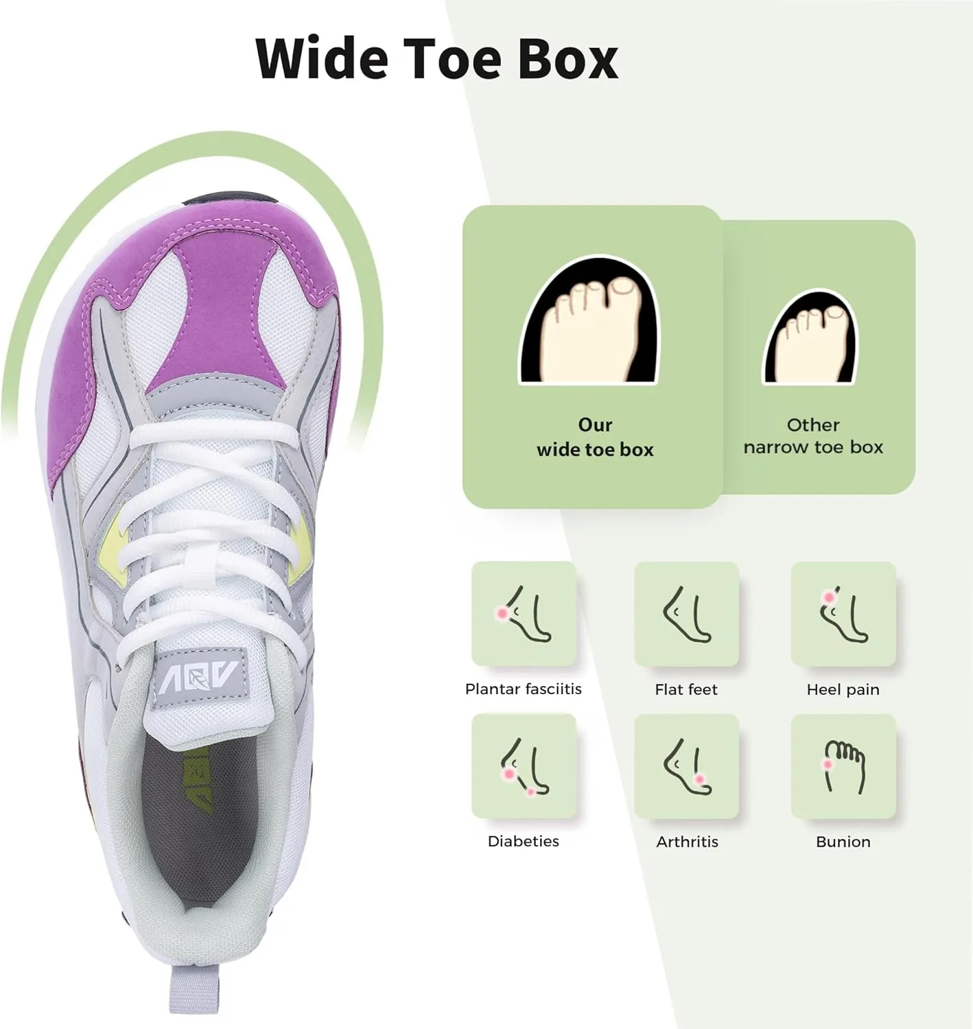 IIV Wide Toe Box Shoes for Women | Arch Support Walking Tennis Sneakers | Orthotic Shoes for Bunions, Plantar Fasciitis