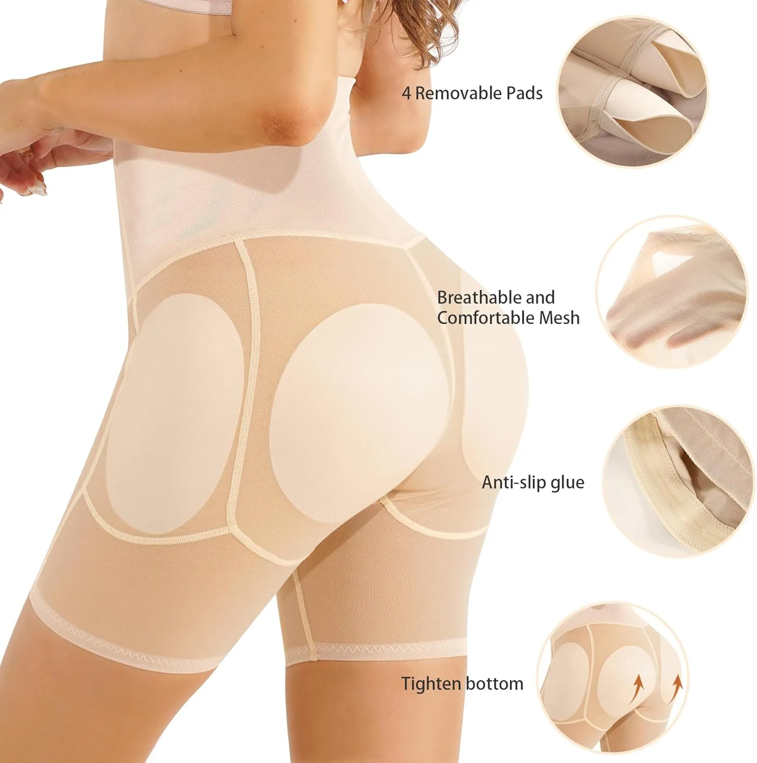 Irisnaya Women Shapewear Control Panties Body Shaper Butt Lifter Padded Hip Enhancer Seamless Underwear Hi- Waist Short