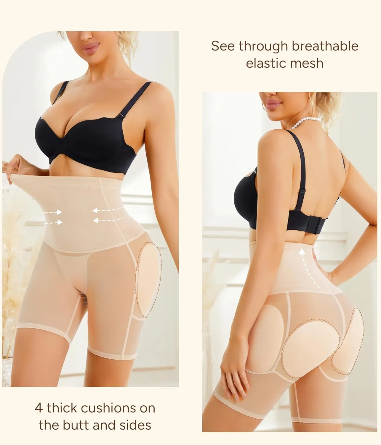 Irisnaya Women Shapewear Control Panties Body Shaper Butt Lifter Padded Hip Enhancer Seamless Underwear Hi- Waist Short