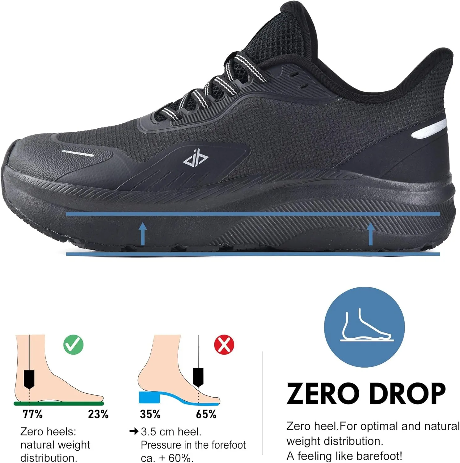 JACKSHIBO Slip in Men Hands Free Shoes Wide Toe Box Slip On Walking Running Tennis Athletic Sneakers Arch Support Plantar Fasciitis Orthopedic Shoes with Metatarsal Pads Cushion Thick Zero Drop Sole