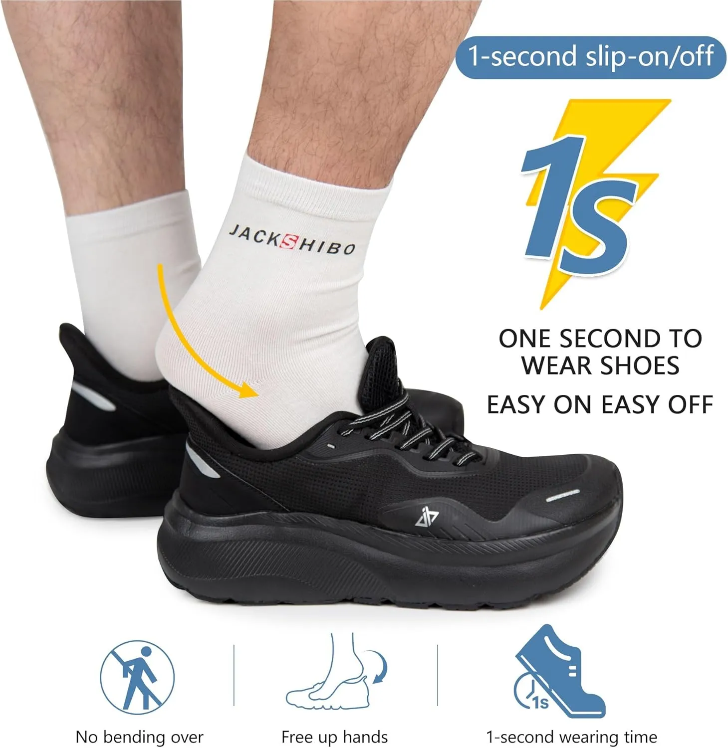 JACKSHIBO Slip in Men Hands Free Shoes Wide Toe Box Slip On Walking Running Tennis Athletic Sneakers Arch Support Plantar Fasciitis Orthopedic Shoes with Metatarsal Pads Cushion Thick Zero Drop Sole