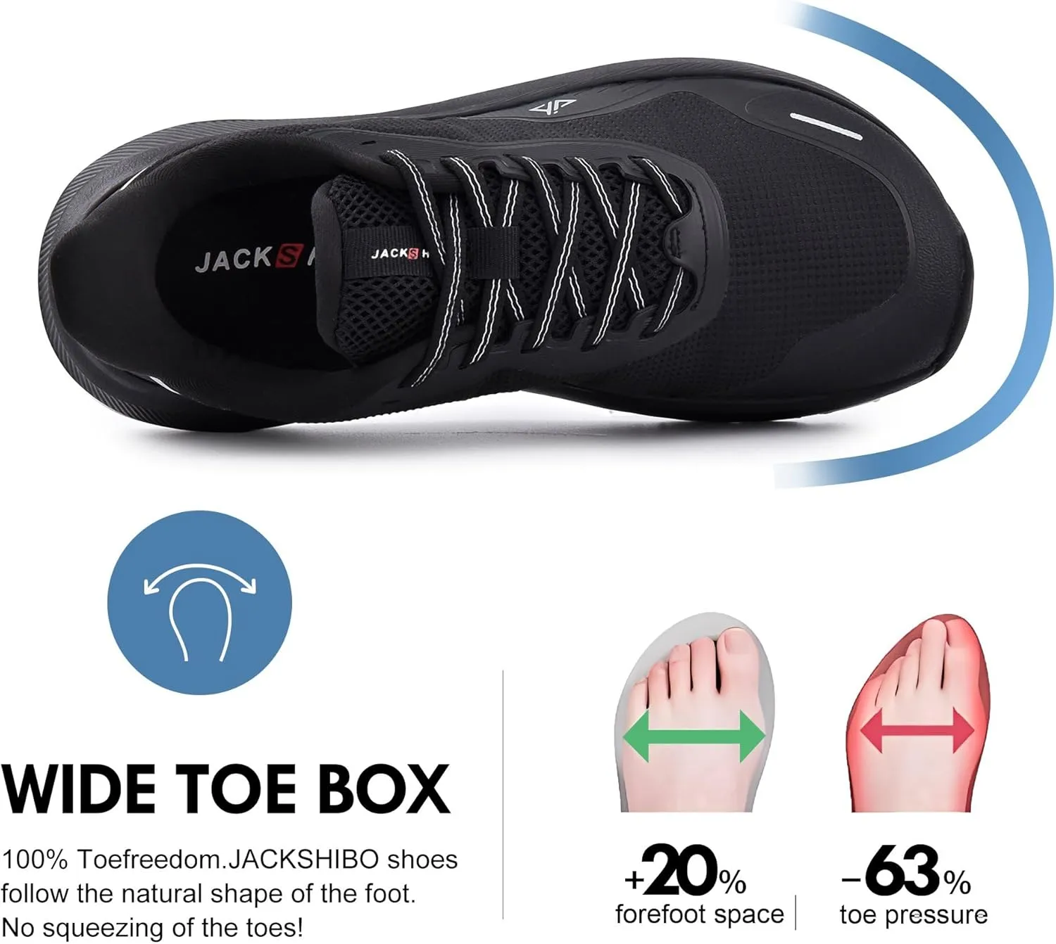 JACKSHIBO Slip in Men Hands Free Shoes Wide Toe Box Slip On Walking Running Tennis Athletic Sneakers Arch Support Plantar Fasciitis Orthopedic Shoes with Metatarsal Pads Cushion Thick Zero Drop Sole