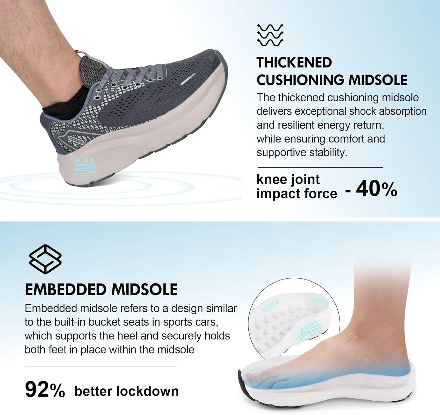JACKSHIBO Wide Toe Box Shoes for Men Arch Support Shoes Wide Width Sneakers for Running Walking Athletic Tennis Orthopedic Plantar Fasciitis Workout with Thick Cushioned Zero Drop Sole