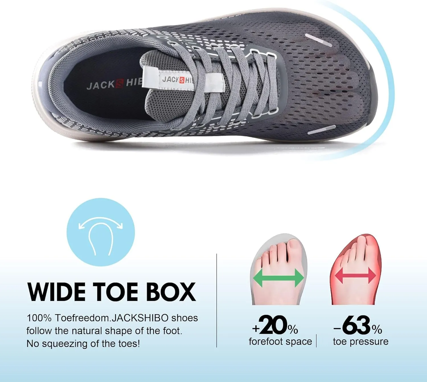 JACKSHIBO Wide Toe Box Shoes for Men Arch Support Shoes Wide Width Sneakers for Running Walking Athletic Tennis Orthopedic Plantar Fasciitis Workout with Thick Cushioned Zero Drop Sole
