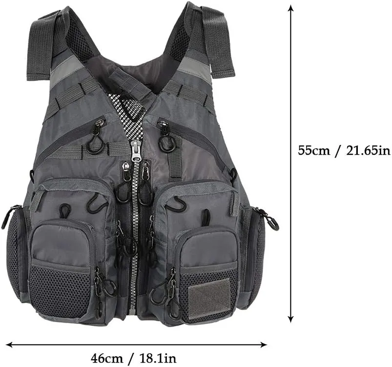 JKSPORTS Fly Fishing Vest - Fishing Safety Life Jacket for Swimming, Sailing, Boating, Kayak - Floating Multifunction Breathable Backpack for Men and Women - Adjustable, Grey/Green/Red/Blue