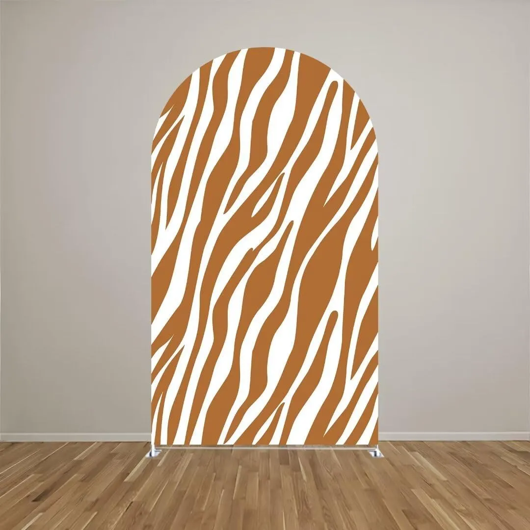 Jungle Brown Zebra Arch Covers Safari Wild ONE Birthday Party Decorations Chiara Arched Photography Backdrop Stand Cover for Baby Shower Banquets Parties Props(W3.3ftxH6.5ft)