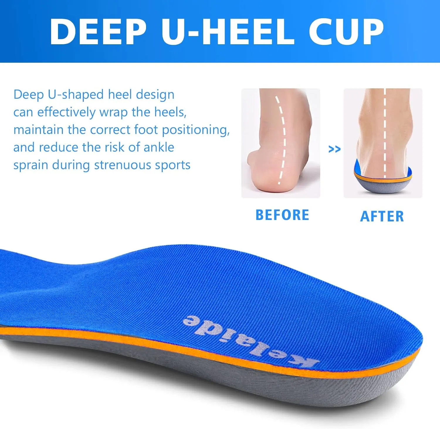Kelaide Arch Support Insoles Relief Plantar Fasciitis, Comfort Orthotic Inserts for Flat Feet, Feet Pain, Pronation, Shoes Insoles for Men and Women Blue