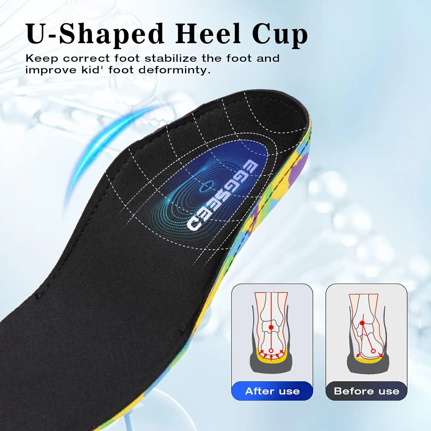 Kids Orthotic Cushioning Arch Support Shoe Insoles, Children EVA Foam Inserts for Flat Feet, Plantar Fasciitis Size 2