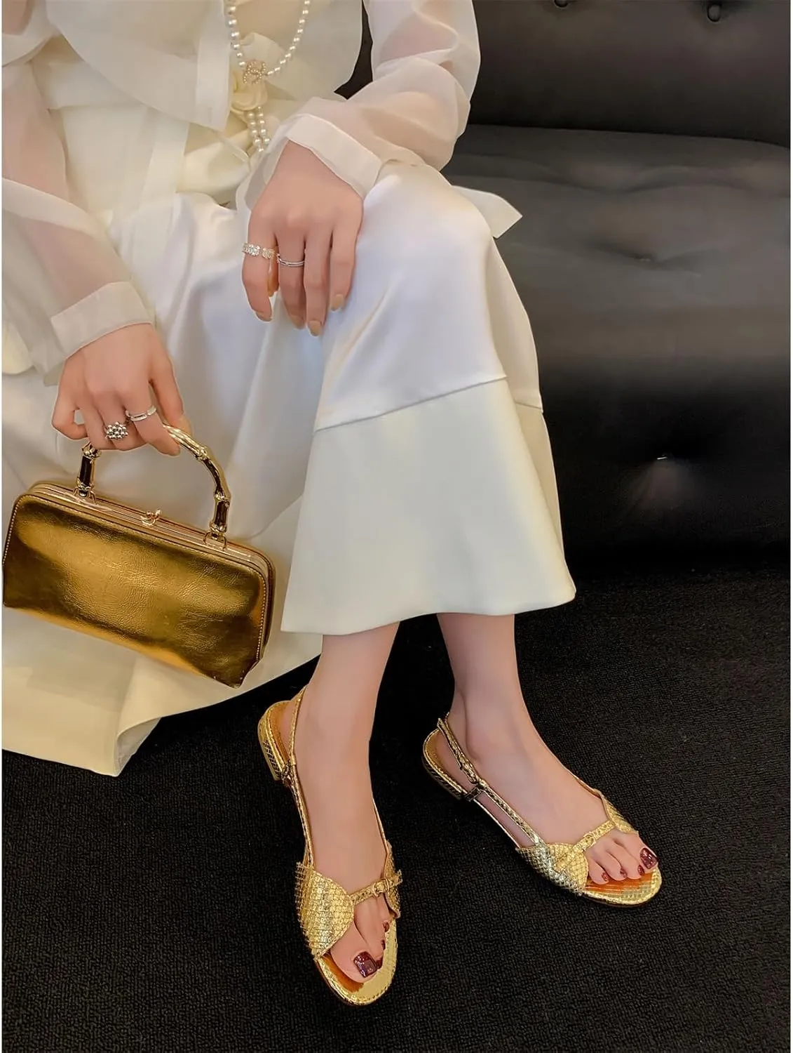 Kluolandi Women's Flat Sandals Open Toe Strappy Sandals Dressy Comfortable Ankle Strap Sandals for Women