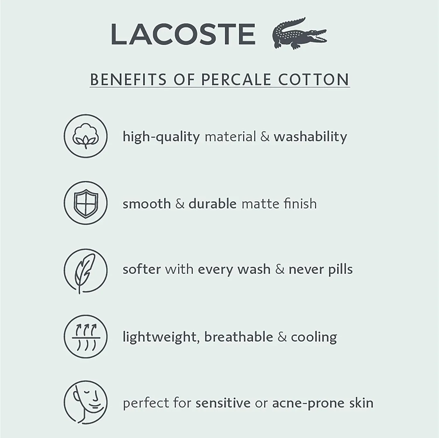 Lacoste 100% Cotton Percale Solid Sheet Set, Breathable, Cooling & Hotel Quality Sheets - Deep Pocket, Easy-Fit, Oeko-Tex Certified, White, Queen