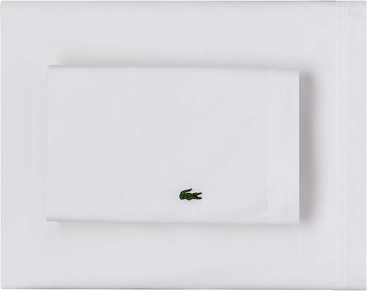 Lacoste 100% Cotton Percale Solid Sheet Set, Breathable, Cooling & Hotel Quality Sheets - Deep Pocket, Easy-Fit, Oeko-Tex Certified, White, Queen