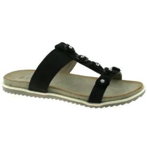 Ladies Cipriata Black Shimmer Diamante Flower Mule Sandals L522A