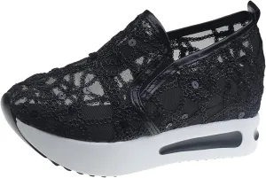Ladies Fashion Breathable Knitted Mesh Pointed Flat Bottomed Casual Single Shoes Wedges Wide Feet