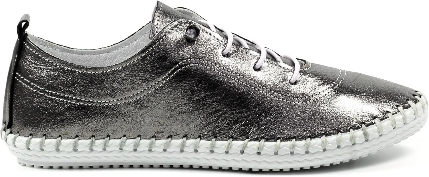 Ladies St. Ives Metallic Pewter Plimsoll