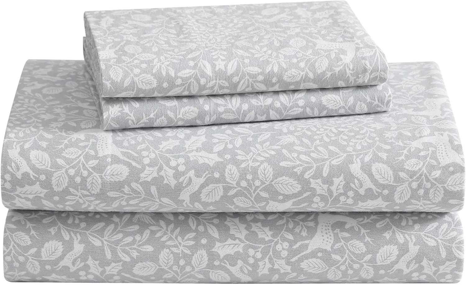 Laura Ashley - Queen Sheets, Breathable Cotton Flannel Bedding with Deep Pockets, Brushed for Extra Softness & Comfort, Oeko-Tex Certified (Deer Dance Grey, Queen)