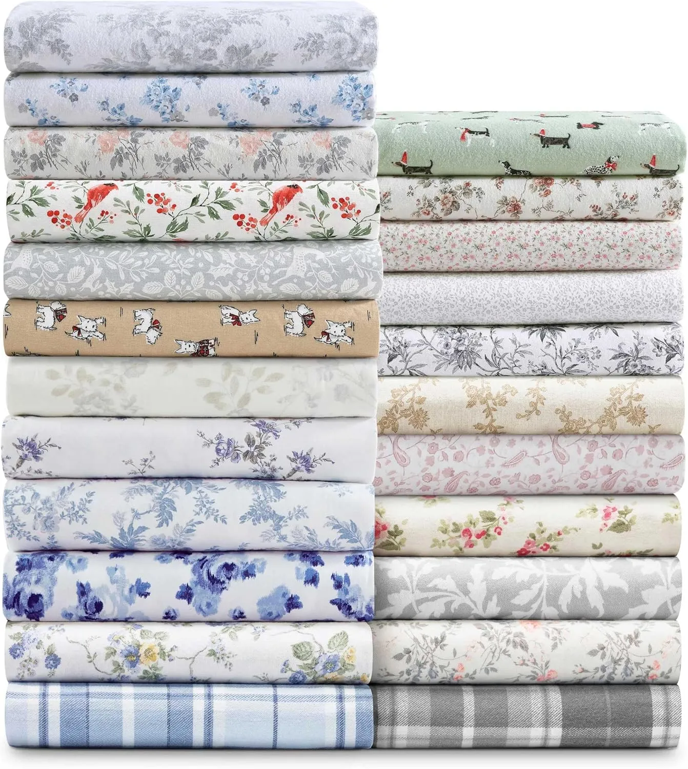 Laura Ashley - Queen Sheets, Breathable Cotton Flannel Bedding with Deep Pockets, Brushed for Extra Softness & Comfort, Oeko-Tex Certified (Deer Dance Grey, Queen)