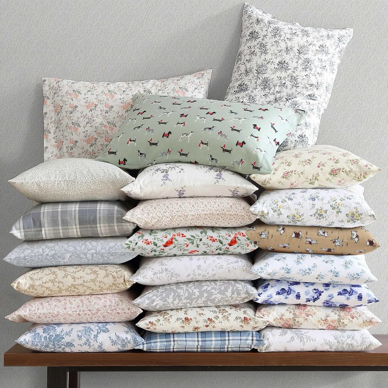 Laura Ashley - Queen Sheets, Breathable Cotton Flannel Bedding with Deep Pockets, Brushed for Extra Softness & Comfort, Oeko-Tex Certified (Deer Dance Grey, Queen)