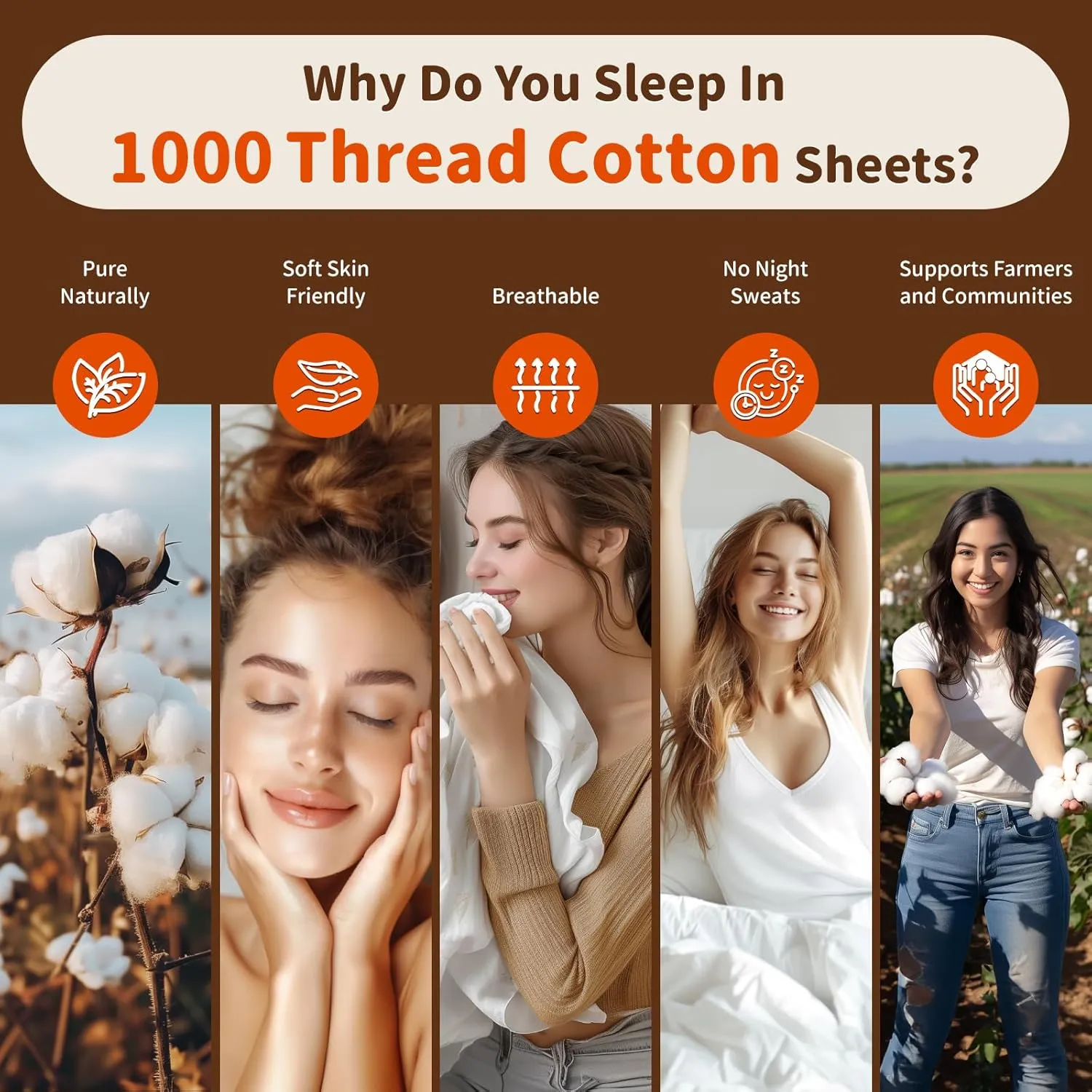 LBRO2M 100% Egyptian Cotton Sheets Set 1000 Thread Count,Queen Size Bed Sheet 4 Piece Sets,Long Staple,16 Inches Deep Pocket,All Season,Bedding Super Soft Breathable,Sateen Weave(White)