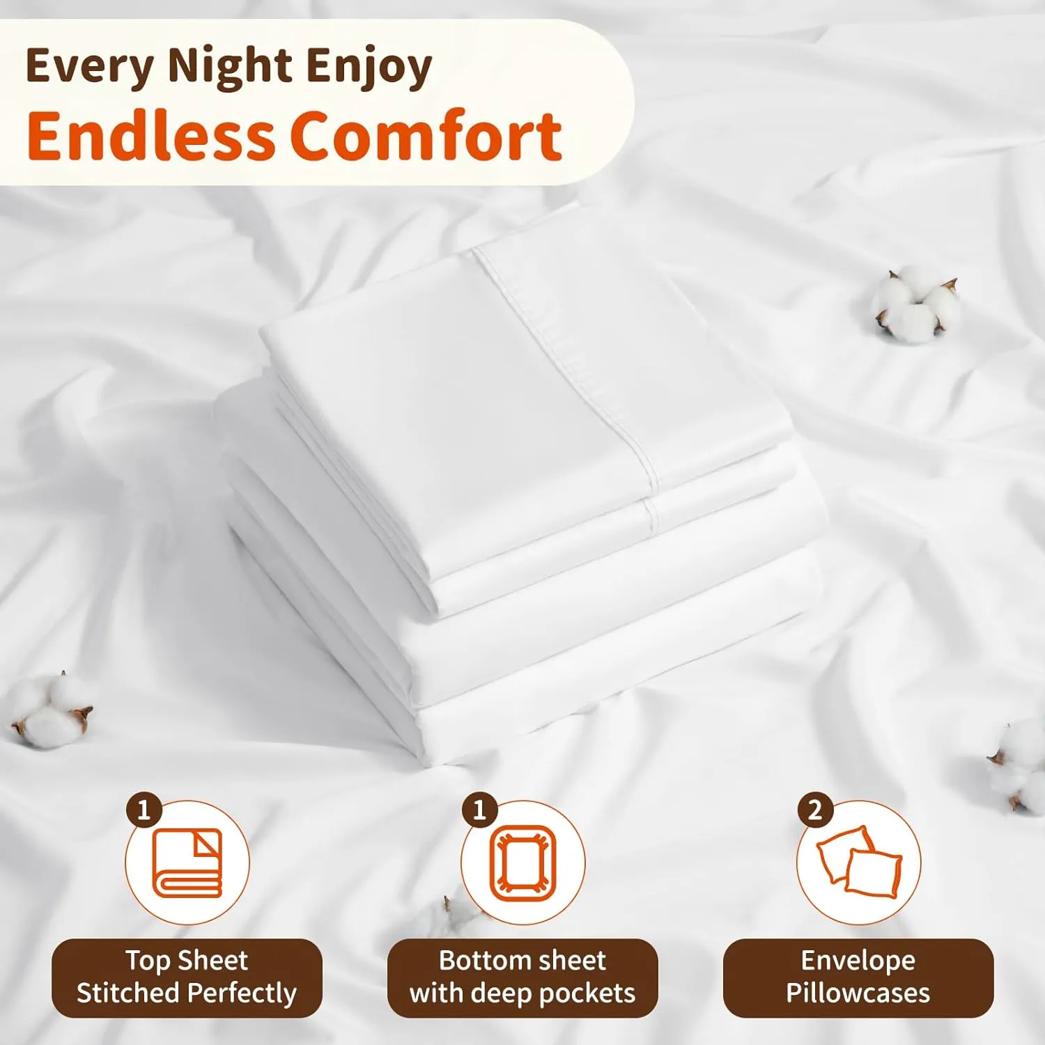 LBRO2M 100% Egyptian Cotton Sheets Set 1000 Thread Count,Queen Size Bed Sheet 4 Piece Sets,Long Staple,16 Inches Deep Pocket,All Season,Bedding Super Soft Breathable,Sateen Weave(White)
