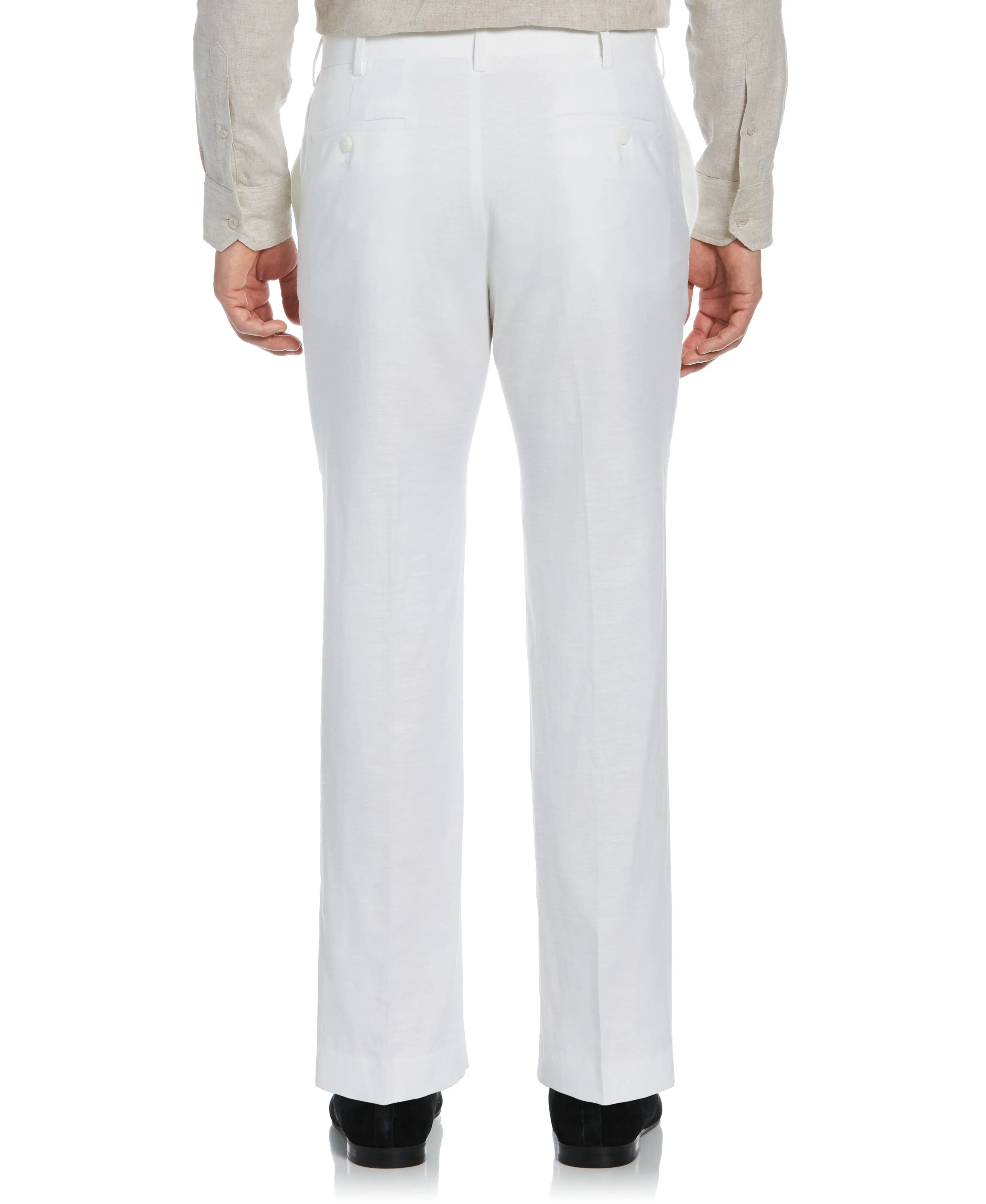 Linen-Blend Flat Front Pant - White