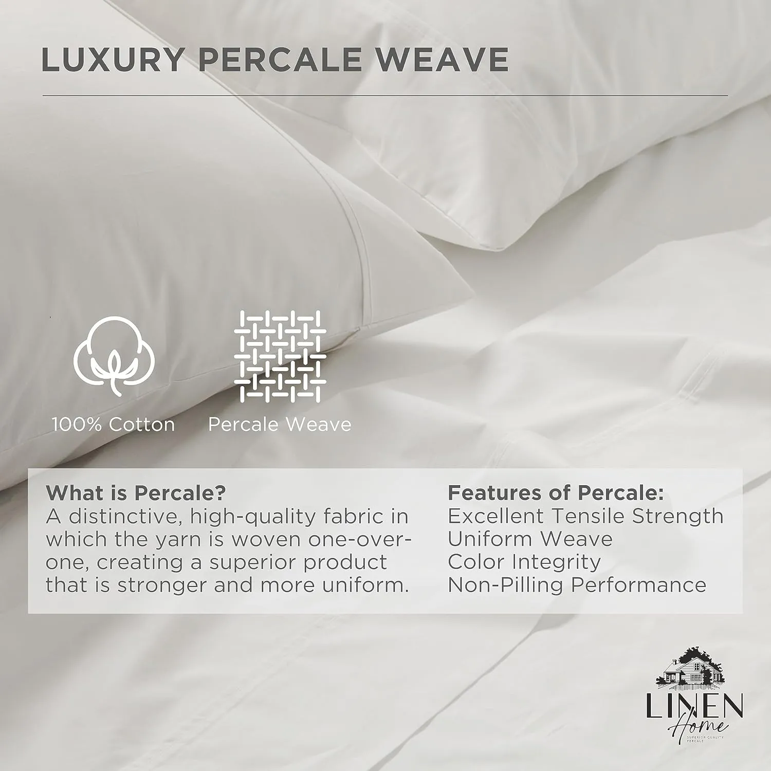 Linen Home 100% Cotton Marrow Percale Sheet Set, King Size, Dark Blue, 4 Pieces - 1 Flat, 1 Deep Pocket Fitted Sheet and 2 Pillowcases, Breathable, Crisp Cool and Strong Bed Linen