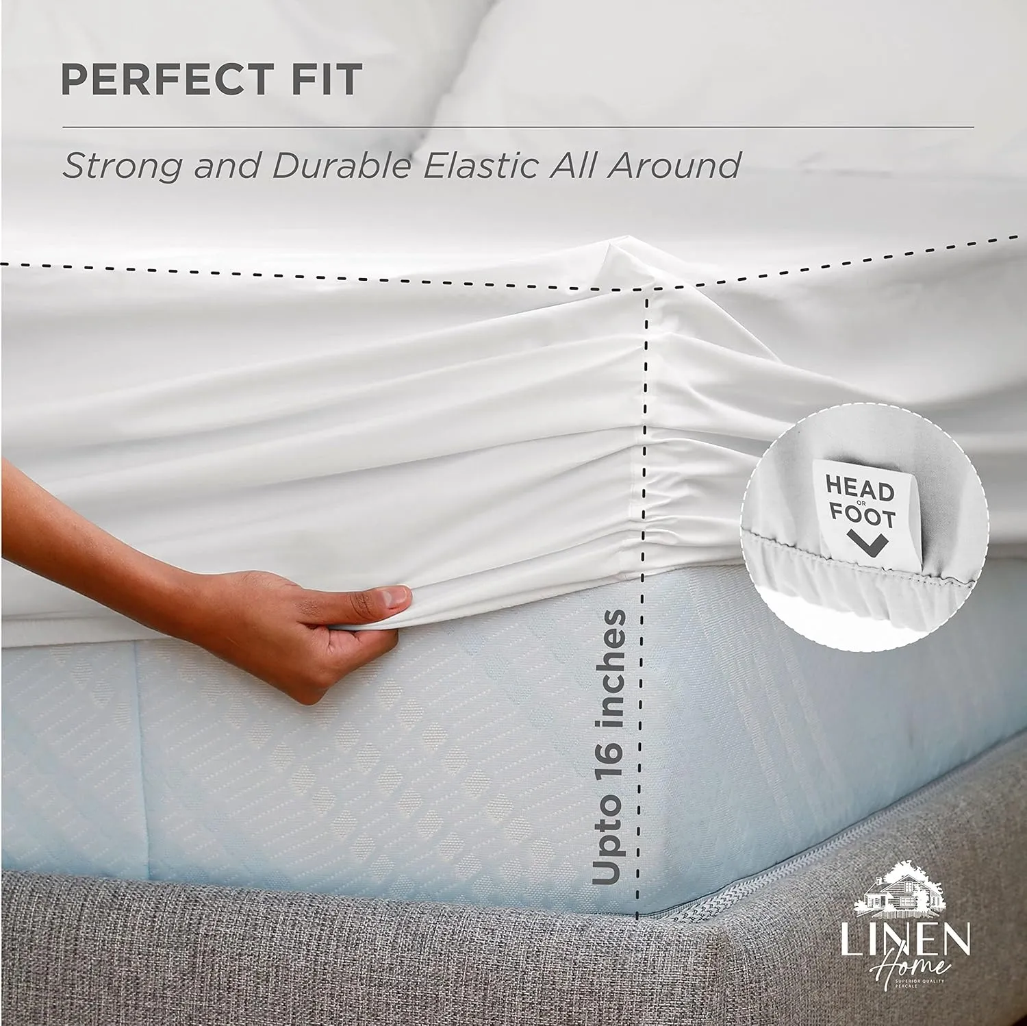 Linen Home 100% Cotton Marrow Percale Sheet Set, King Size, Dark Blue, 4 Pieces - 1 Flat, 1 Deep Pocket Fitted Sheet and 2 Pillowcases, Breathable, Crisp Cool and Strong Bed Linen