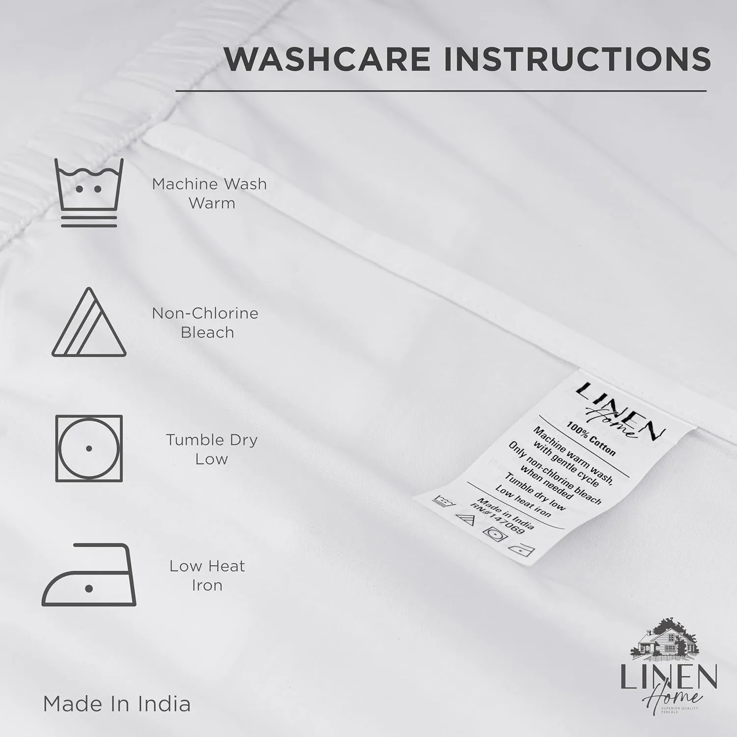Linen Home 100% Cotton Marrow Percale Sheet Set, King Size, Dark Blue, 4 Pieces - 1 Flat, 1 Deep Pocket Fitted Sheet and 2 Pillowcases, Breathable, Crisp Cool and Strong Bed Linen