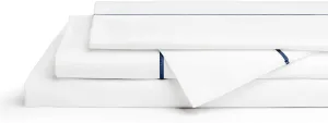 Linen Home 100% Cotton Marrow Percale Sheet Set, King Size, Dark Blue, 4 Pieces - 1 Flat, 1 Deep Pocket Fitted Sheet and 2 Pillowcases, Breathable, Crisp Cool and Strong Bed Linen