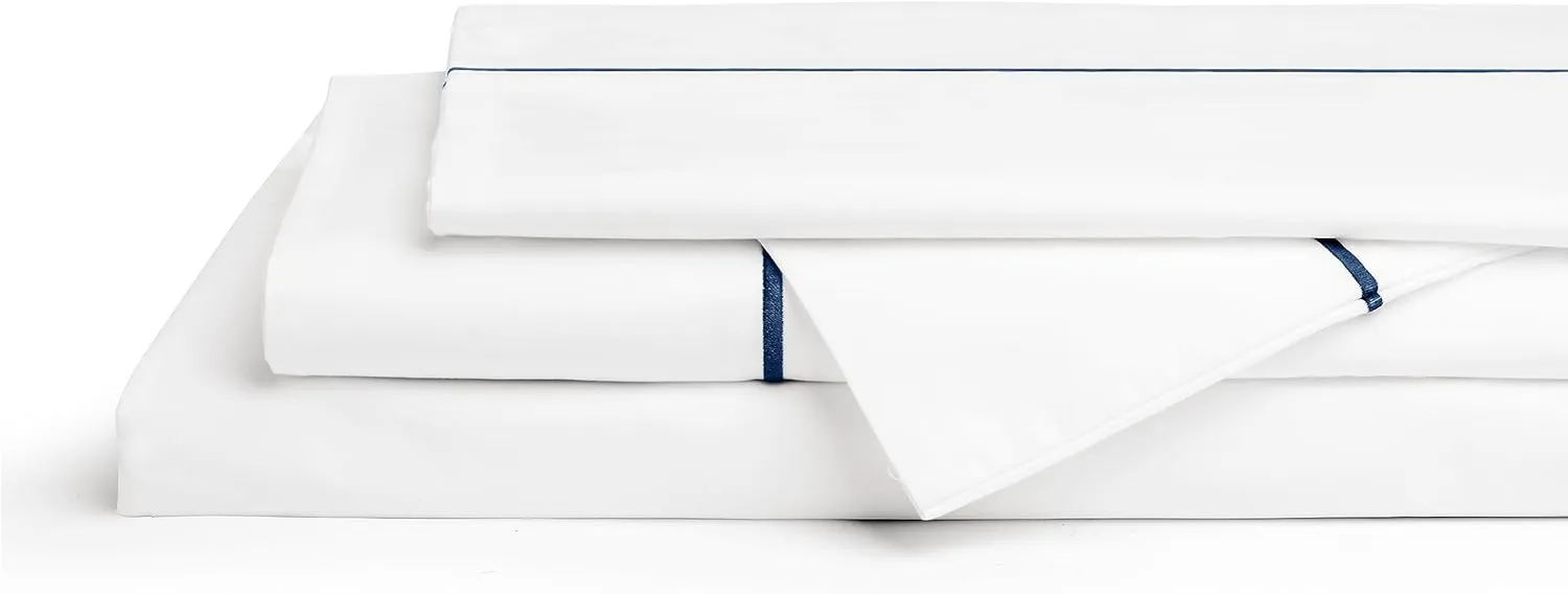 Linen Home 100% Cotton Marrow Percale Sheet Set, King Size, Dark Blue, 4 Pieces - 1 Flat, 1 Deep Pocket Fitted Sheet and 2 Pillowcases, Breathable, Crisp Cool and Strong Bed Linen