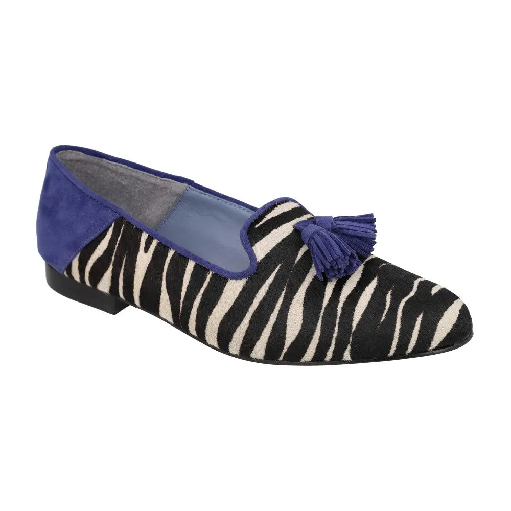 Loafer Slip Pelo Zebra Azul