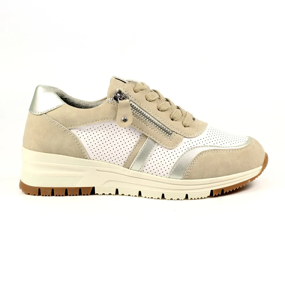 Lunar Bartelli Women's Lace Up Panelled Trainer Beige