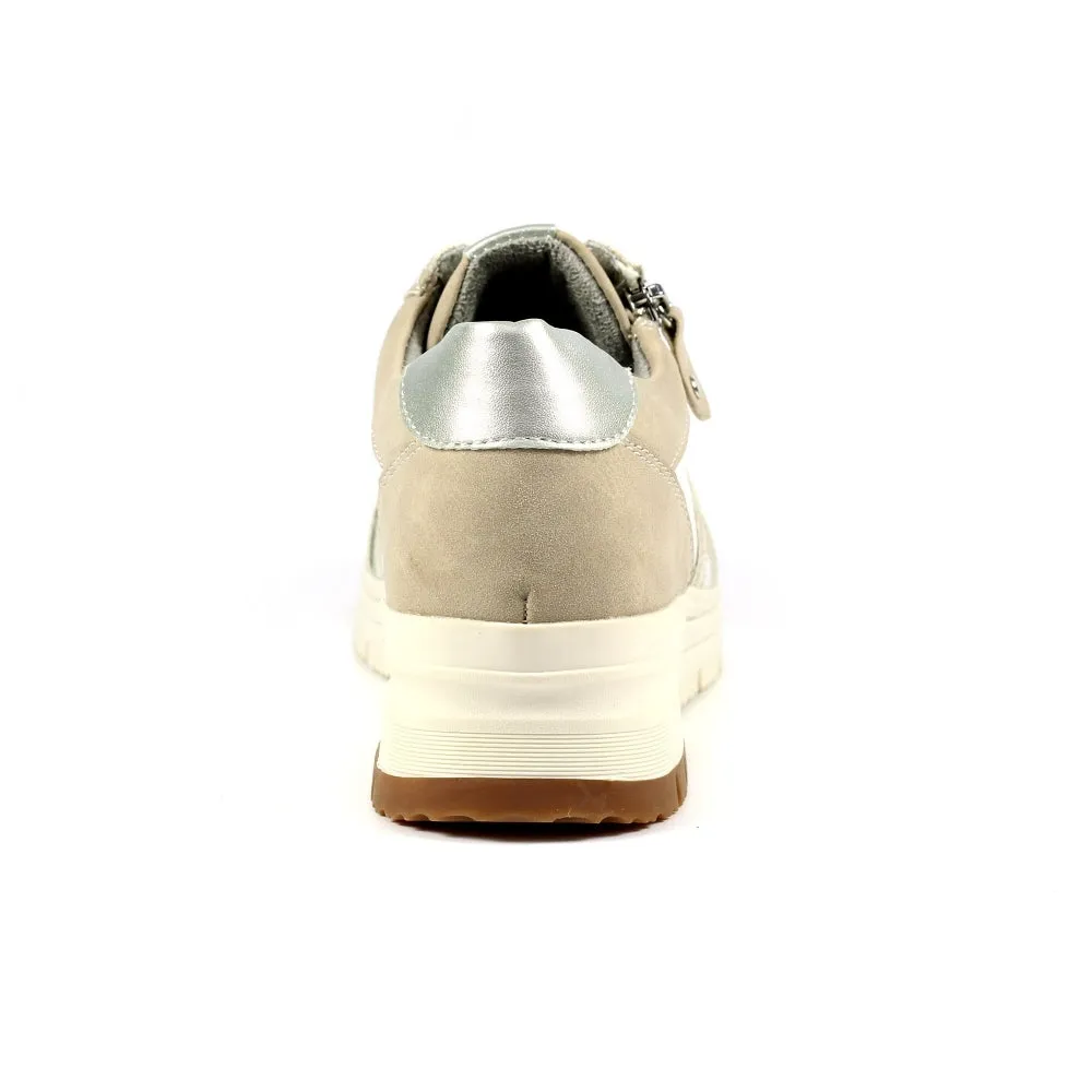 Lunar Bartelli Women's Lace Up Panelled Trainer Beige