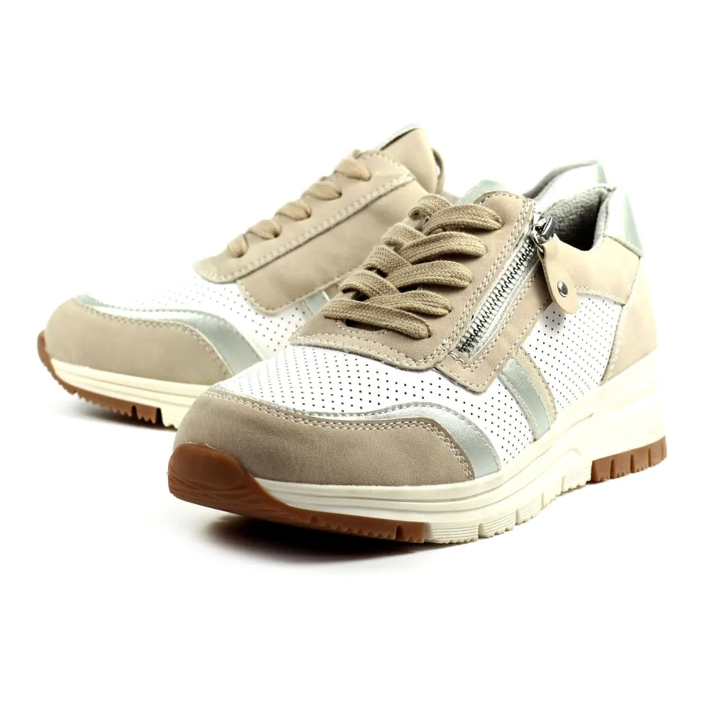 Lunar Bartelli Women's Lace Up Panelled Trainer Beige