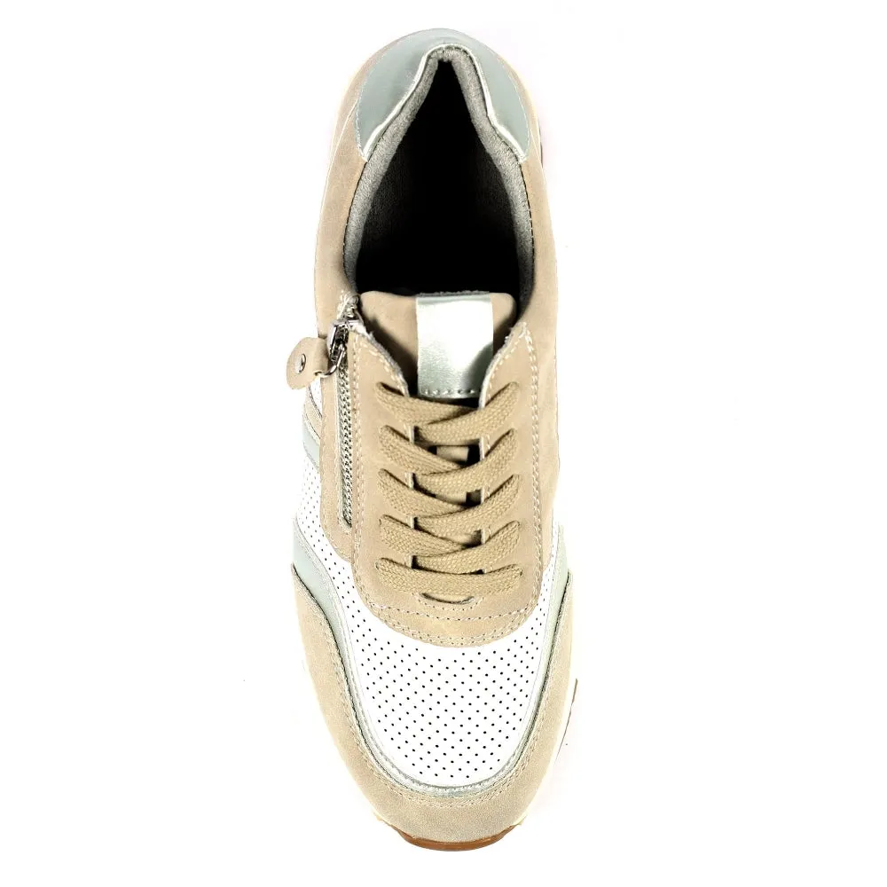 Lunar Bartelli Women's Lace Up Panelled Trainer Beige