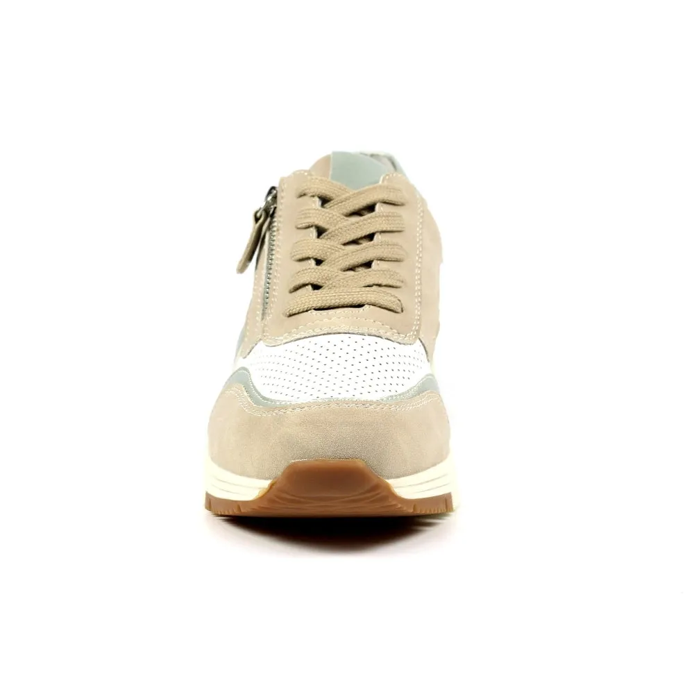 Lunar Bartelli Women's Lace Up Panelled Trainer Beige