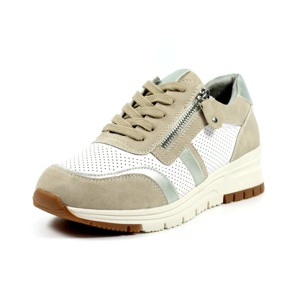 Lunar Bartelli Women's Lace Up Panelled Trainer Beige