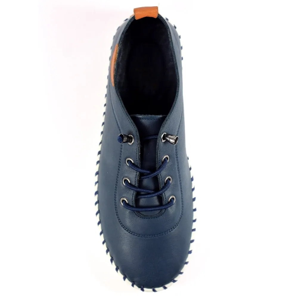 Lunar FLE030 BL - St Ives Navy Leather Plimsoll