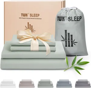 Luxury Sheet Set, Genuine 100% Organic Viscose Derived from Bamboo, Cooling & Breathable, Silky Soft, Bedding Sheets & Pillowcases (Sea Glass, King)