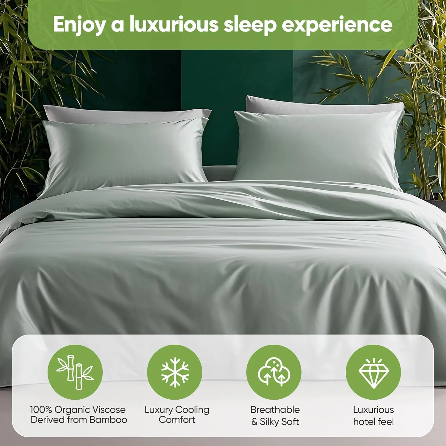 Luxury Sheet Set, Genuine 100% Organic Viscose Derived from Bamboo, Cooling & Breathable, Silky Soft, Bedding Sheets & Pillowcases (Sea Glass, King)
