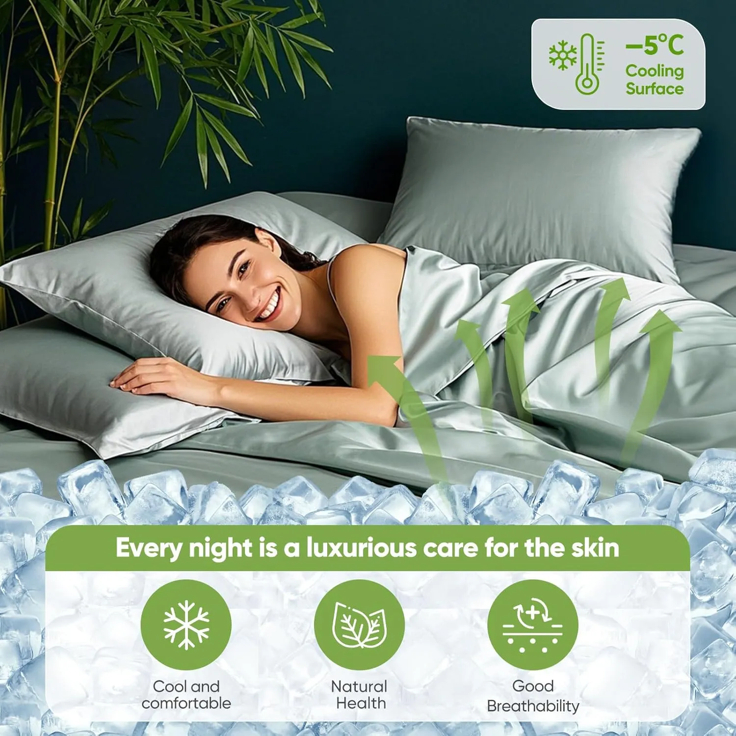 Luxury Sheet Set, Genuine 100% Organic Viscose Derived from Bamboo, Cooling & Breathable, Silky Soft, Bedding Sheets & Pillowcases (Sea Glass, King)