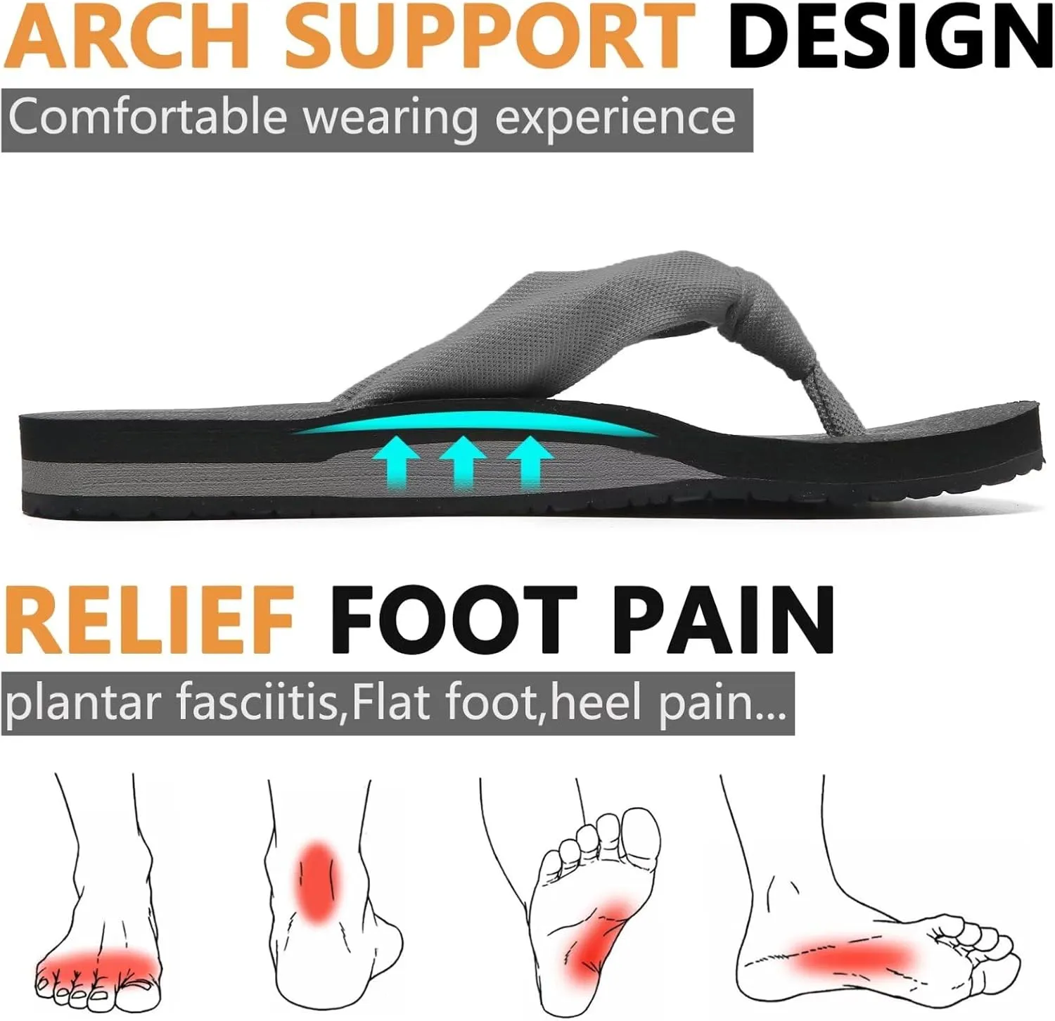 MAIITRIP Womens Comfortable Cloth Strap Flip Flops with Arch Support
