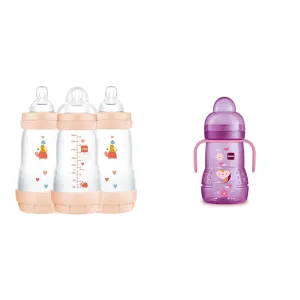MAM Easy Start Anti-Colic Bottle, Baby Essentials, Medium Flow Bottles & Plastic Trainer Cup (1 Count), 8 oz. Trainer Drinking Cup