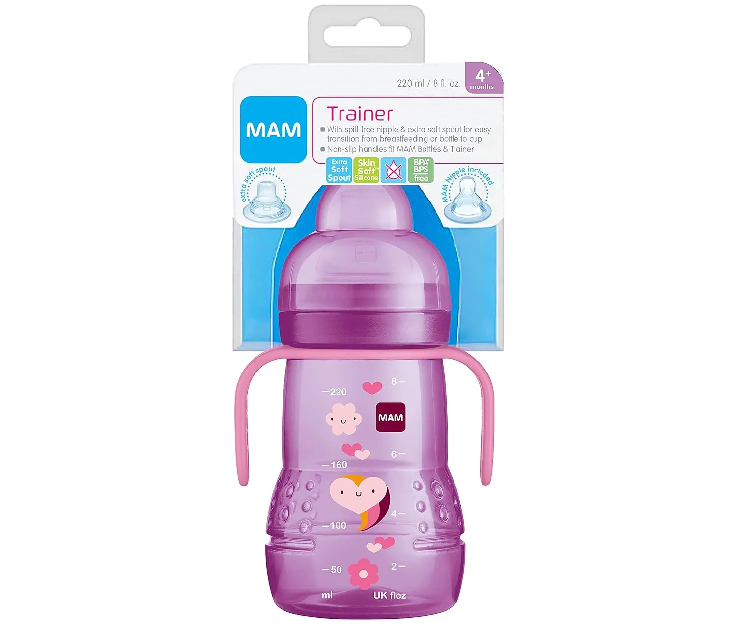 MAM Easy Start Anti-Colic Bottle, Baby Essentials, Medium Flow Bottles & Plastic Trainer Cup (1 Count), 8 oz. Trainer Drinking Cup