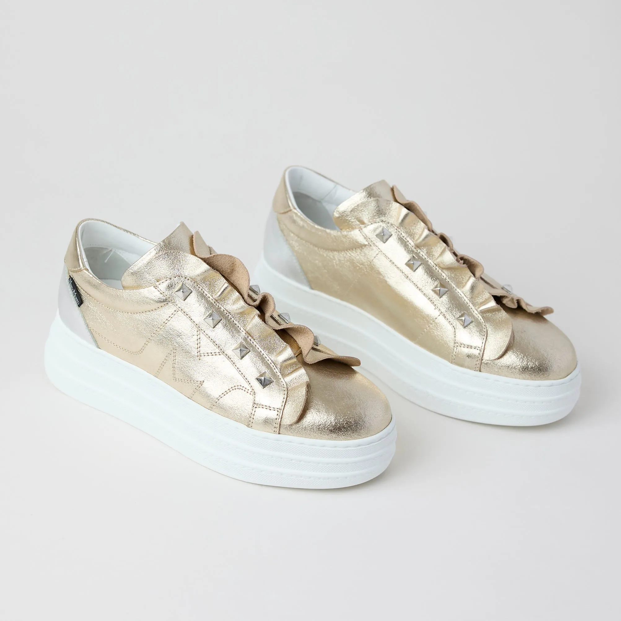 Marco Moreo Platino Metallic Leather Flatform Shoes