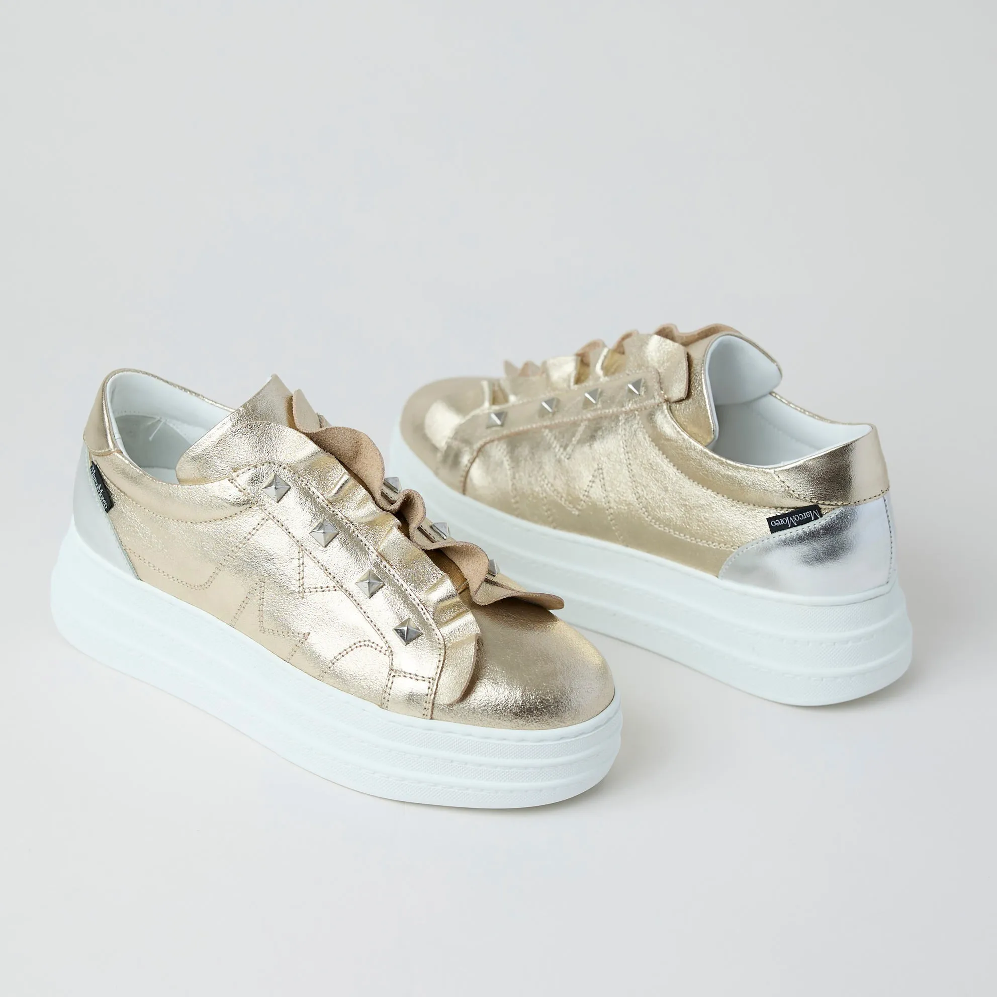 Marco Moreo Platino Metallic Leather Flatform Shoes
