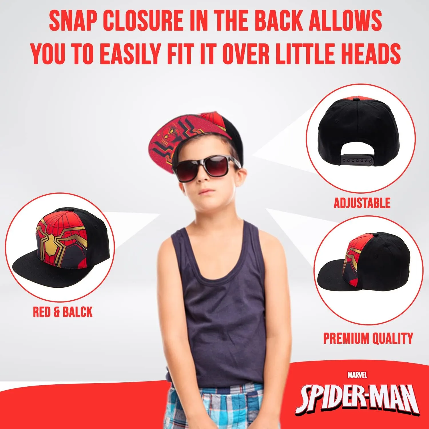 Marvel Spiderman Hat for Boys, Breathable Spiderman Baseball Cap for Toddlers, Boys Ages 3-9
